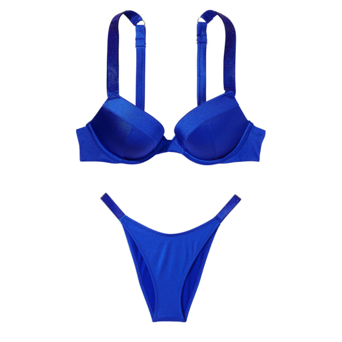 Купальник Shine Strap Sexy Tee Push-Up Bikini Set Blue Oar