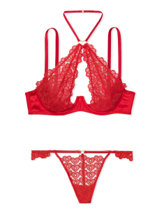 Комплект Sweetheart Lace Open Cup Halter Lipstick Bra Set