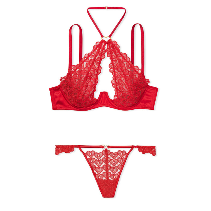 Комплект Sweetheart Lace Open Cup Halter Lipstick Bra Set