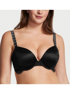 Комплект Satin & Lace Shine Strap Push-Up Bra Black Set