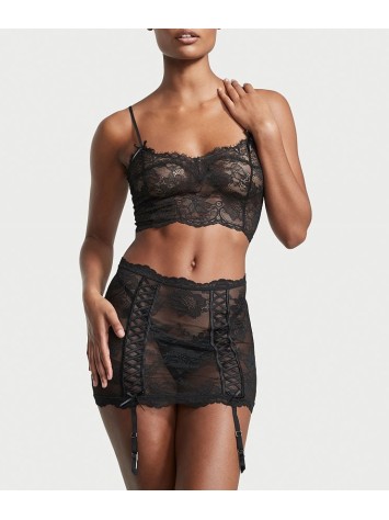 Роздільний Пеньюар Lace Crop Top and Garter Skirt Set Black.