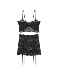 Роздільний Пеньюар Lace Crop Top and Garter Skirt Set Black.