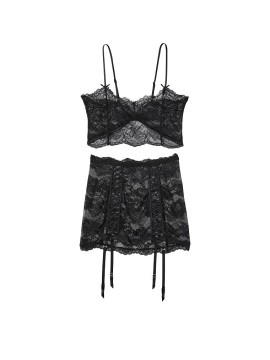 Роздільний Пеньюар Lace Crop Top and Garter Skirt Set Black.
