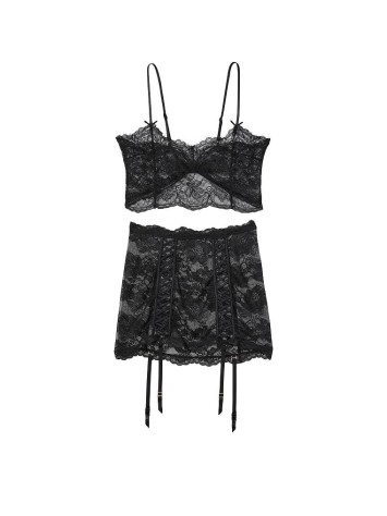 Роздільний Пеньюар Lace Crop Top and Garter Skirt Set Black.