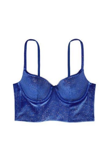 Бюстгальтер Victoria's Secret подовжений, синій оксамит з люрексом