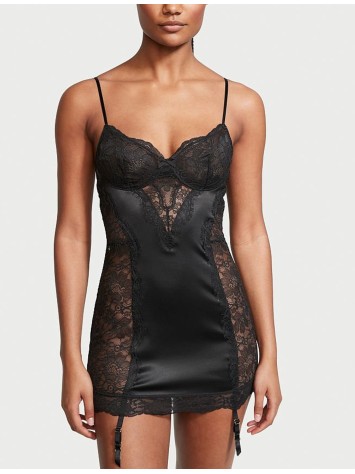 Пеньюар Black Lace Panel Garter Slip