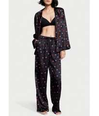 Піжама Satin Long Pajama Set Victoria's Secret Black Mini Hearts