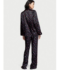 Піжама Satin Long Pajama Set Victoria's Secret Black Mini Hearts