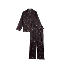 Пижама Satin Long Pajama Set Victoria’s Secret Black Mini Hearts