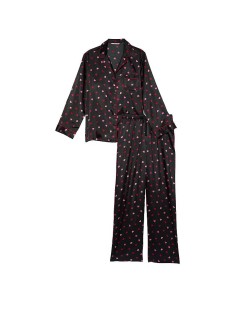 Піжама Satin Long Pajama Set Victoria's Secret Black Mini Hearts