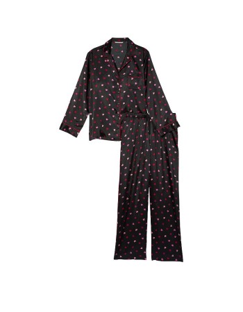 Пижама Satin Long Pajama Set Victoria’s Secret Black Mini Hearts