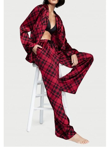 Пижама Satin Long Pajama Set Victoria’s Secret Red Plaid