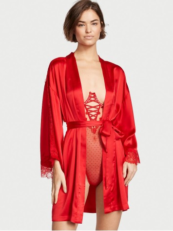 Халат Victoria Secret Satin Lace Inset Robe Lipstick