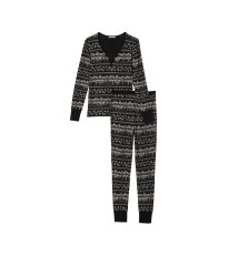 Пижама Thermal Long Pajama Set Black Fair Isle Snowflake
