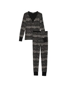 Піжама Thermal Long Pajama Set Black Fair Isle Snowflake