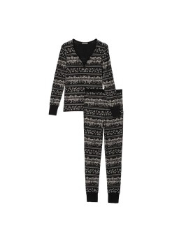 Пижама Thermal Long Pajama Set Black Fair Isle Snowflake