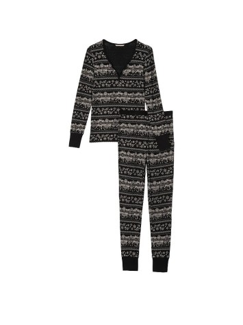 Піжама Thermal Long Pajama Set Black Fair Isle Snowflake