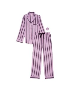 Піжама Victoria's Secret Flannel Long PJ Set Black Stripes