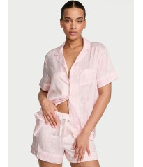 Піжама Victoria's Secret Signature Satin Short Pajama Set White & Pink Logo