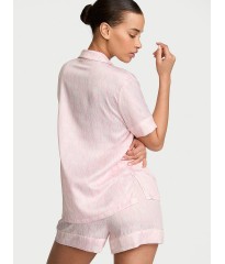 Піжама Victoria's Secret Signature Satin Short Pajama Set White & Pink Logo