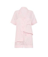 Піжама Victoria's Secret Signature Satin Short Pajama Set White & Pink Logo