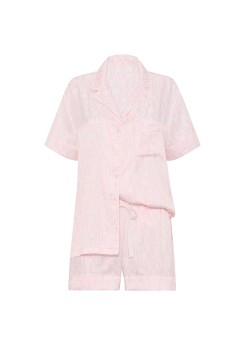 Пижама Victoria's Secret Signature Satin Short Pajama Set White & Pink Logo