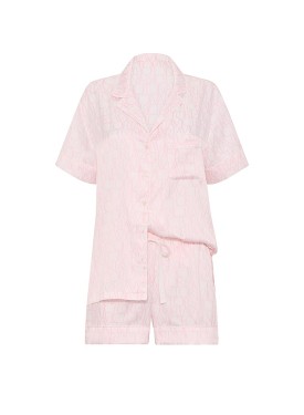 Піжама Victoria's Secret Signature Satin Short Pajama Set White & Pink Logo