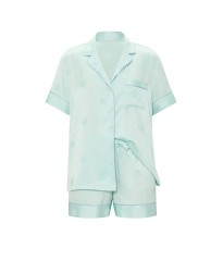 Піжама Victoria's Secret Signature Satin Short Pajama Set Yacht Blue Polka Dot