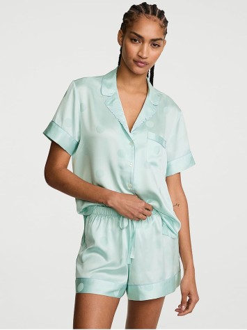Пижама Victoria's Secret Signature Satin Short Pajama Set Yacht Blue Polka Dot