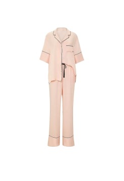 Піжама Victoria's Secret Signature Satin Short-Sleeve Long Pajama Set Beige 