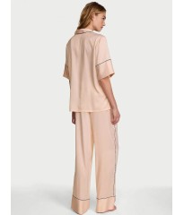Піжама Victoria's Secret Signature Satin Short-Sleeve Long Pajama Set Beige 