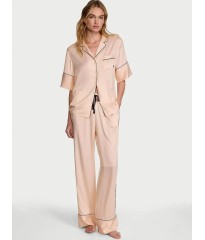 Піжама Victoria's Secret Signature Satin Short-Sleeve Long Pajama Set Beige 
