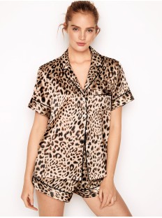 Сатинова піжама Victoria's Secret The Satin Short PJ Set Champagne Nude Leopard Spots