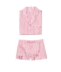 Піжама рожева в смужку Victoria's Secret The Satin Short PJ Set Pink/Mauve Stripe