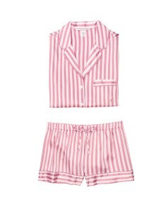 Піжама рожева в смужку Victoria's Secret The Satin Short PJ Set Pink/Mauve Stripe