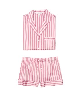 Пижама розовая в полоску Victoria’s Secret The Satin Short PJ Set Pink/Mauve Stripe