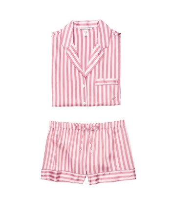 Піжама рожева в смужку Victoria's Secret The Satin Short PJ Set Pink/Mauve Stripe