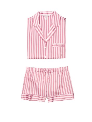 Піжама рожева в смужку Victoria's Secret The Satin Short PJ Set Pink/Mauve Stripe