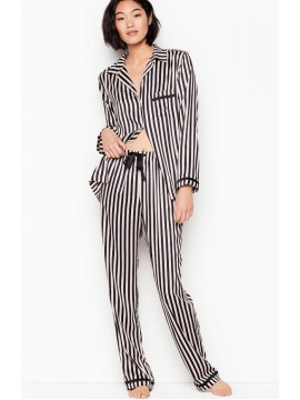 Сатинова піжама Victoria's Secret Black Stripes The Satin PJ Set