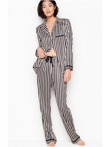 Сатинова піжама Victoria's Secret Black Stripes The Satin PJ Set