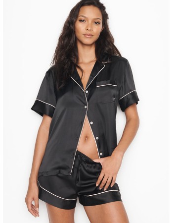 Сатиновая пижама Victoria’s Secret The Satin Short Black PJ Set