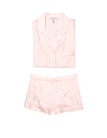 Пижама розовая в полоску Victoria’s Secret The Satin Short PJ Set White/Pink Medium Stripe