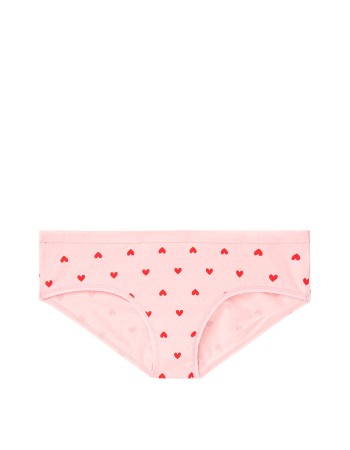 Трусики Victoria’s Secret Bikini pink, принт сердечки, на резинке лого Виктория Сикрет