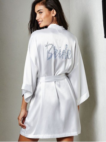 Халат Victoria's Secret satin white Bride logo VS