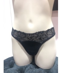 Трусики стринги Victoria’s Secret Black Lace Cotton Thong panty