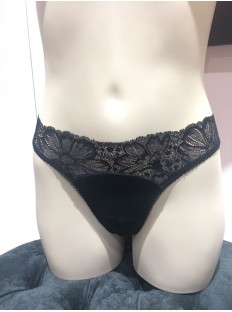 Трусики стрінги Victoria Secret Black Lace Cotton Thong panty