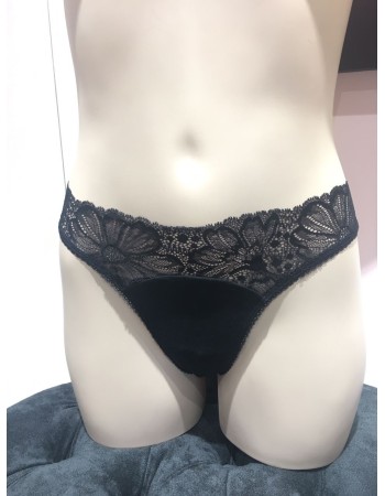 Трусики стринги Victoria’s Secret Black Lace Cotton Thong panty