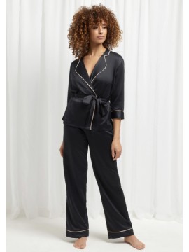 Сатиновая пижама BlueBella Wren Kimono and Trouser Set Black