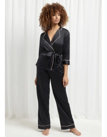 Сатиновая пижама BlueBella Wren Kimono and Trouser Set Black