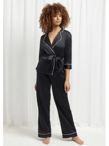 Сатинова піжама BlueBella Wren Kimono and Trouser Set Set Black